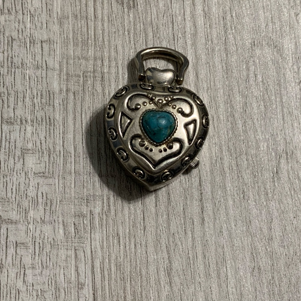 Vintage Turquoise Heart Shaped Watch Locket Pendant